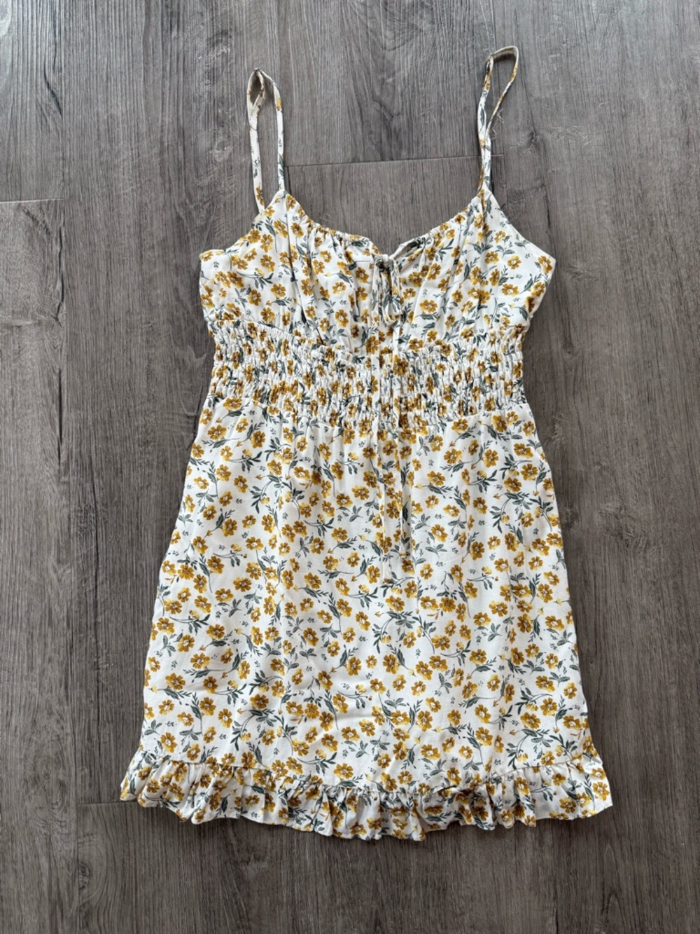 Boutique White Mini Dress with Mustard Floral Print